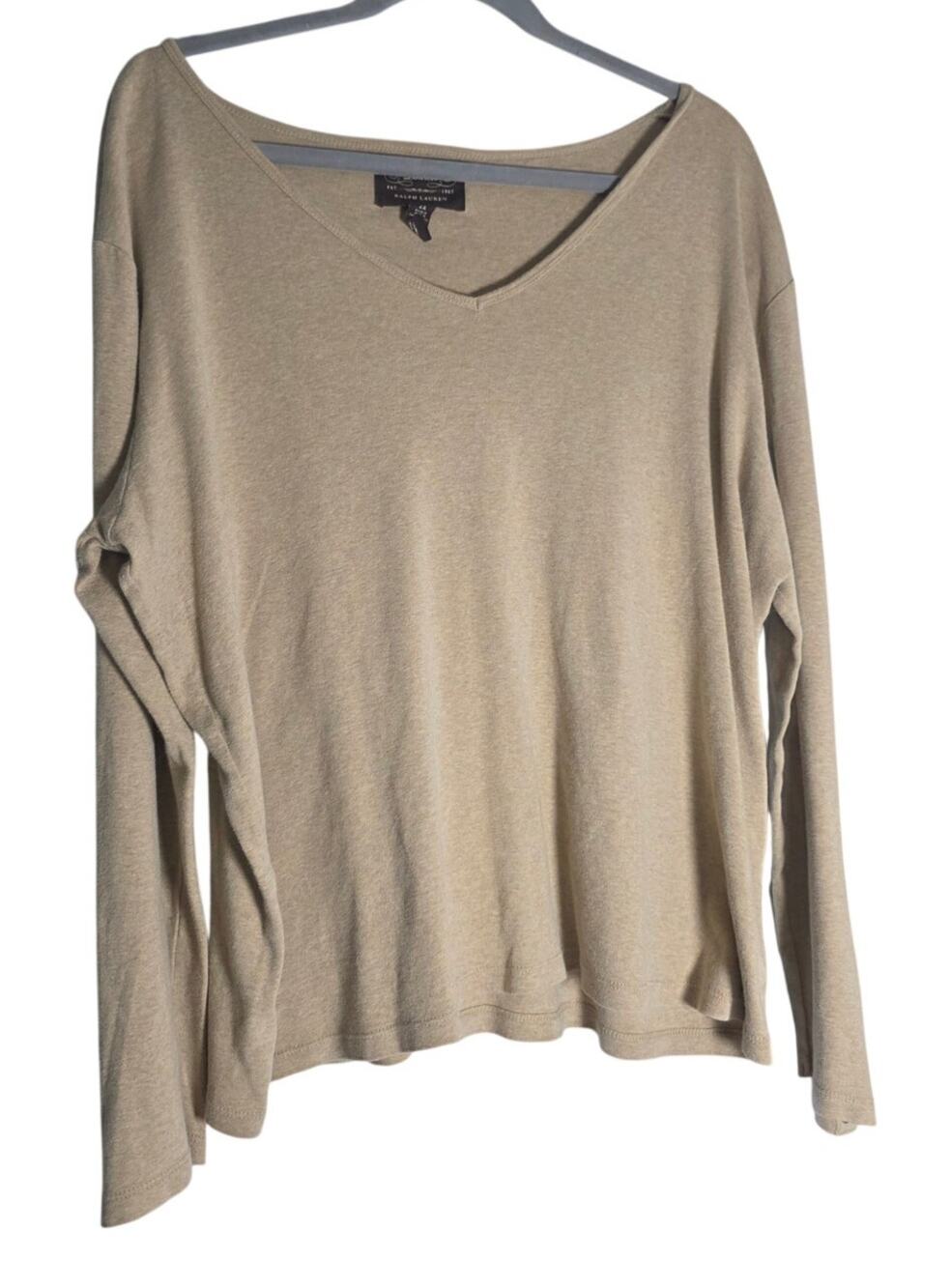 Lauren Ralph Lauren Beige V-Neck Long Sleeve Top Women's 2X Button Detail Casual